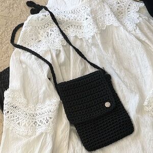 Stylish Black Crochet Crossbody Bag